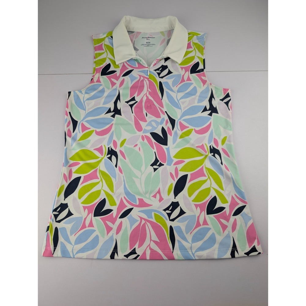 Tommy Bahama Polo Women's Medium Golf ‎ Floral 1/4 Zip Pullover Shirt Sleeveless